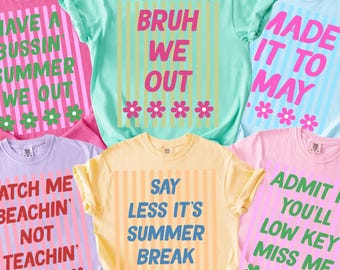 Last Day of School Teacher Shirt, Funny Teacher Break Shirt, Retro Striped End of Year Comfort Color Tee, Teacher Team Matching Shirts