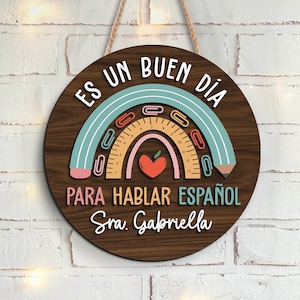 Percha de puerta personalizada 3D Maestra, regalo para maestra de español, letrero de bienvenida bilingüe Maestra, letreros para maestra de español y mexicano, regalo de regreso a la escuela