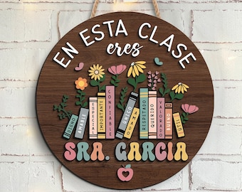 Personalized Spanish Teacher Door Sign, Latina Bilingual Decor