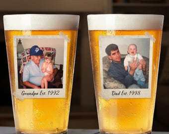 Custom Photo Dad Est Beer Glass, Fathers Day Gift, Gift for Dad, Grandpa Gift, Dad Birthday Gift, Custom Dad Est Whiskey Glass, Rocks Glass