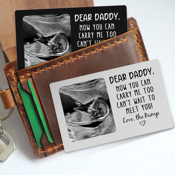 New Baby Sonogram Gift, Custom Ultrasound Photo Wallet Card, I can't wait to meet you Card, Dad Est Gift, Baby Reveal Pregnancy Announcement