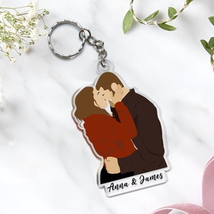 Couple Portrait Keychain, Couple Christmas Ornaments, Personalized Photo Ornament, Valentines Day Gift For Him Boyfriend Her, Couple Gifts