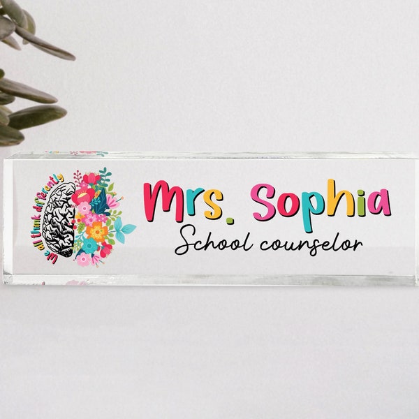 School Counselor Name Sign, We all Think Differently, Psychologist Office Desk Decor, School Therapist Desk Name Plate, Counselor Gift