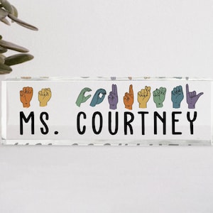 ASL Teacher Gift, Sign Language Gift, Teacher Name Sign, Teacher Graduation Gift, Office Desk Decor, Sign Language Gift, ASL Gift, Desk Sign