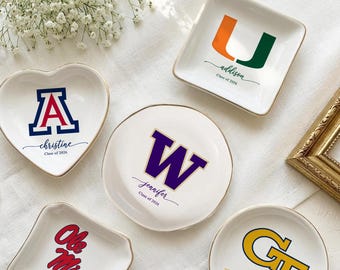 Custom College Logo Trinket Dish, Personalized Graduation Jewelry Dish, University Pride Trinket Tray, College Dorm Decor, End of Year Gift
