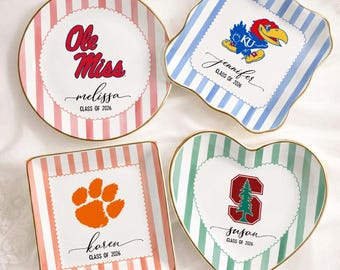 Personalized University Logo Jewelry Dish, Graduation University Ring Dish, Class Of Year Ceramic Trinket Tray, College Graduation Dish