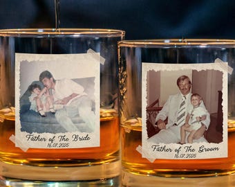 Personalized Gift for Father of the Bride, Father of the Groom, Custom Photo Whiskey Glass, Wedding Keepsake, Gift for Dad, Gift for Him