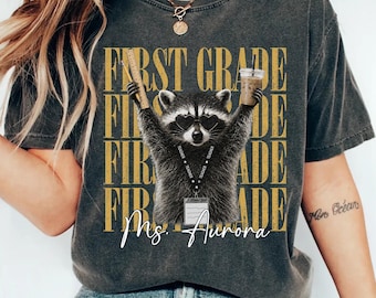 Custom Grade Level Teacher Shirt, Funny Racoon Teacher Shirt, Elementary Teacher Gifts, Teacher Team Shirt, Back to School Outfit