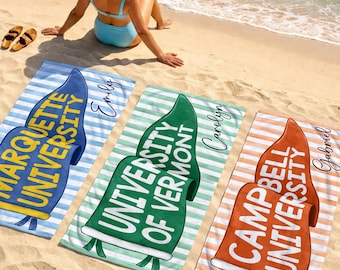 Custom University Beach Towel, Personalized Pennant Flag Pool Towel, Class of 2026 Senior Team Gift, School Spirit Graduation Towel
