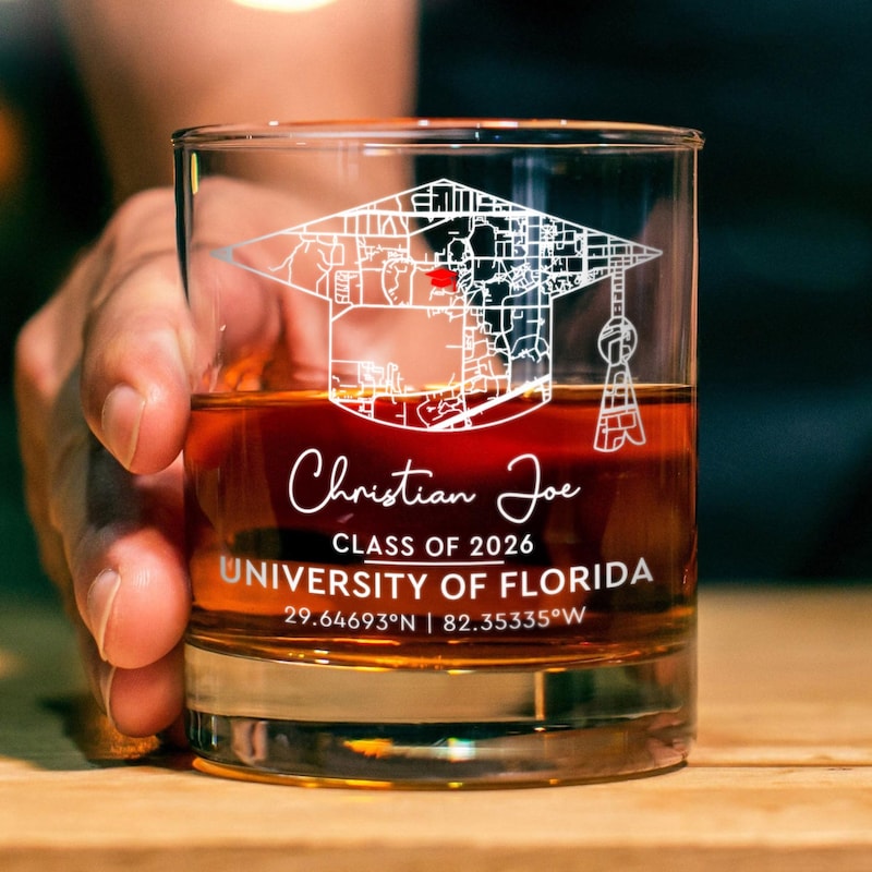 Custom Campus Map Whiskey Glass, Personalized Graduation Gift for Him, College Map Rocks Glass, University Class of 2026, Senior Graduation