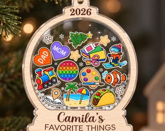 Personalized Favorite Things Shaker Ornament, Custom Kids Name Christmas Ornament, Hobbies Ornament For Kids, Baby Shower Gift