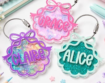 Personalized Bow Backpack Name Tag, Custom Acrylic Bag Tag, Back To School Gift, Kids Backpack Tag, Preschool Kindergarten Gift