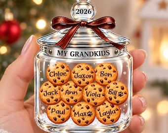 Custom Grandkid Name Ornament, Grandkid Cookies Ornament, Personalized Grandma Gift, Family Christmas Gifts, Grandma Christmas Keepsake