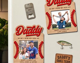 Personalized Daddy Baseball Photo Magnet, Custom Father’s Day Gift from Kids, Baseball Dad Gift, Photo Frame for Dad, Sports Keepsake Gift