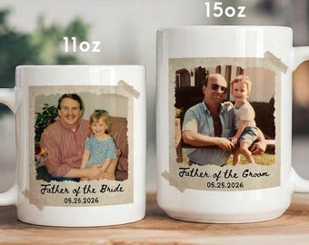 Custom Vintage Photo Father of the Groom Father of the Bride Ceramic Mug, Gift for Dad, Wedding Keepsake, Dad Grandpa Parents Wedding Gift