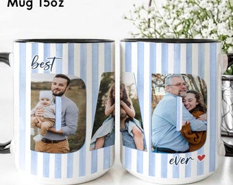 Personalized Stripes Photo Mug For Dad, Custom Fathers Day Cup, Photo Collage Dad Mug, Dad Birthday Gift, Father Gift From Son Daughter Wife