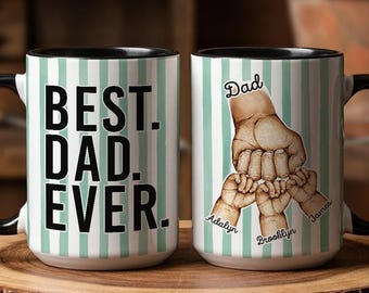 Personalized Fist Hand Mug For Dad, Custom Fathers Day Cup with Kids Names, Dad Birthday Gift, Father Gift From Son Daughter Wife, Dad Mug