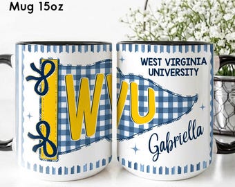 Custom School Pennant Flag Coffee Mug, College Graduation Gift, Class of 2026 Graduate Mug, University Spirit Striped Cup, Senior Night Gift