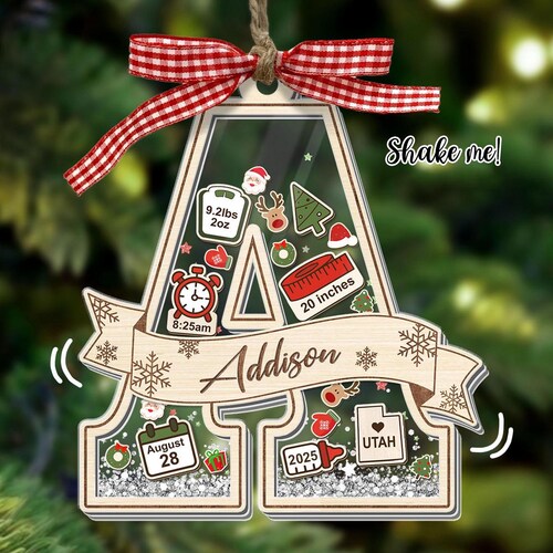 Personalized Baby's First Christmas Ornament: Custom Birth Stats Shaker