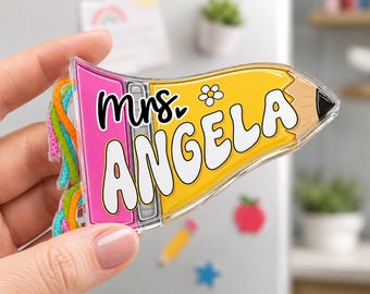 Personalized Teacher Acrylic Magnet, Custom Pennant Teacher Magnet, Back to School Teacher Gift, Classroom Decor, Teacher Magnet With Name