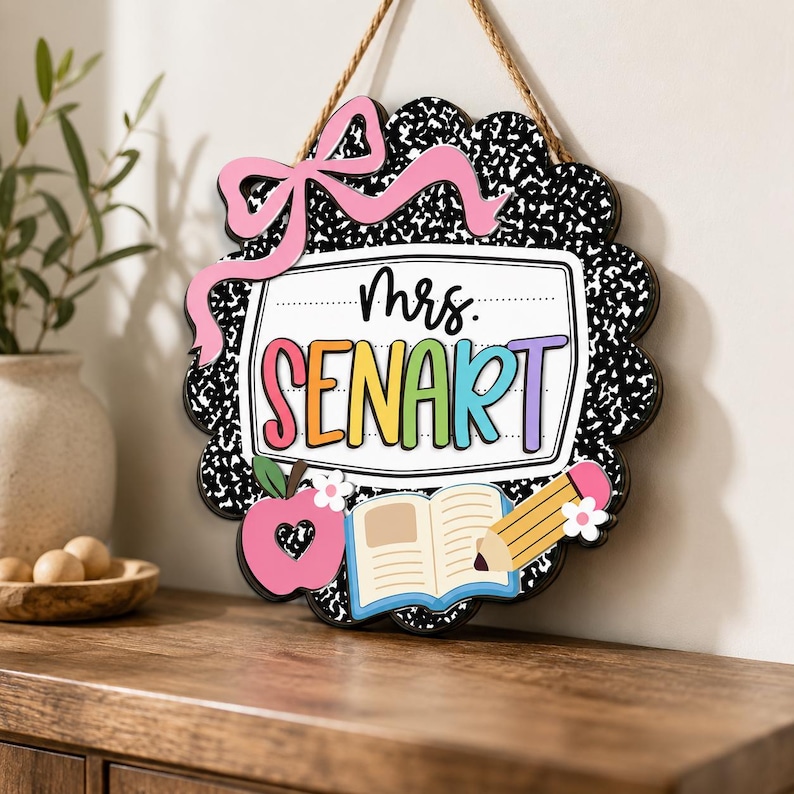 Personalized Teacher Door Sign, Back To School Classroom Decor, Teacher Door Hanger, New Teacher Gifts, Custom 3D Teacher Sign image 5