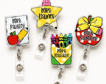 Personalized Teacher Badge Reel, Teacher ID Clip, New Teacher Gift, Custom Teacher Name ID Clip, Back To School Gift for Teacher