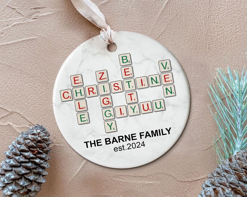 Custom Family Crossword Ornament, Personalized Family Puzzle With Names