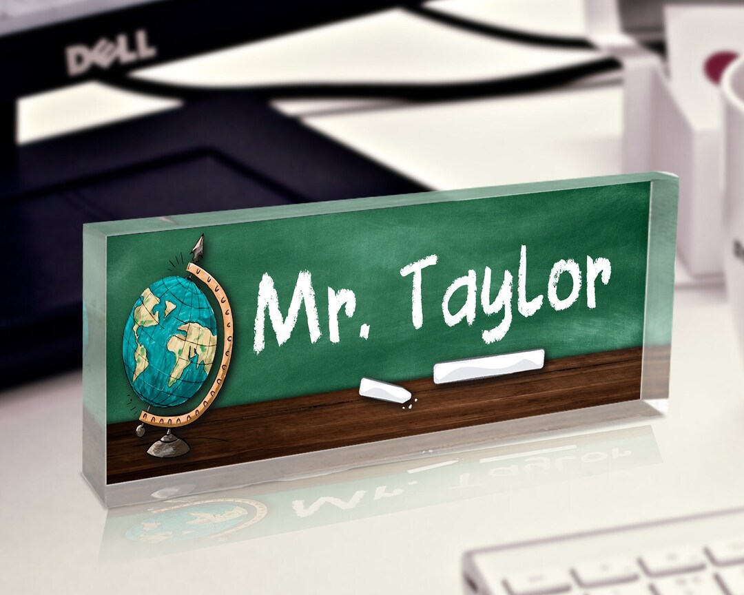 Teacher Gifts, Teacher Desk Name Plate, World Globe Teacher Sign