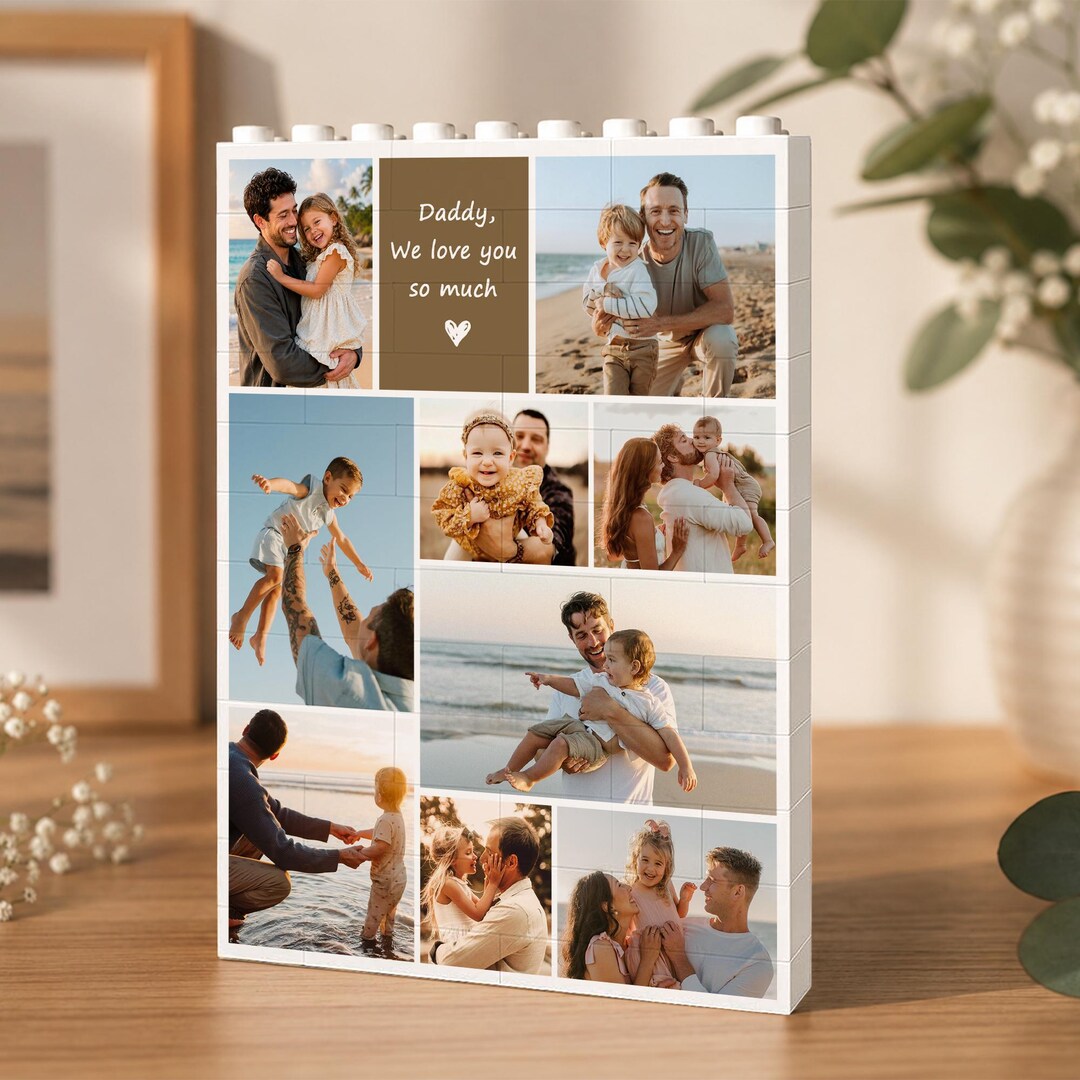 Personalized Photo Collage Dad and Kids Building Blocks, Father's Day ...