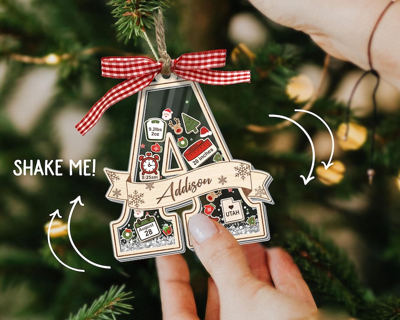 Adorno navideño personalizado para bebé: Shaker con estadísticas de nacimiento personalizadas imagen 2