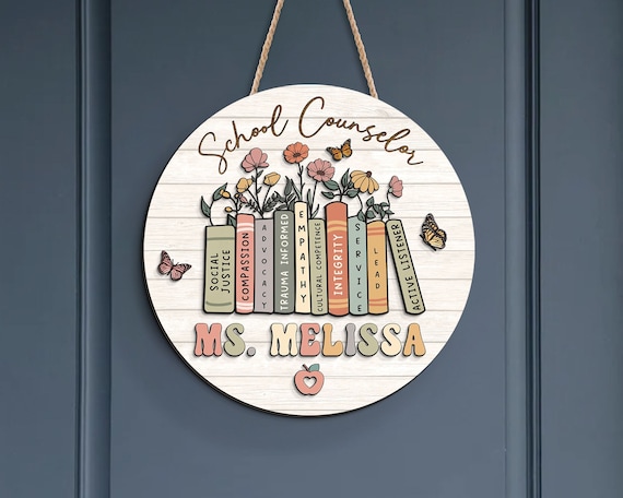 Personalized School Counselor Door Sign: Mental Health Gift