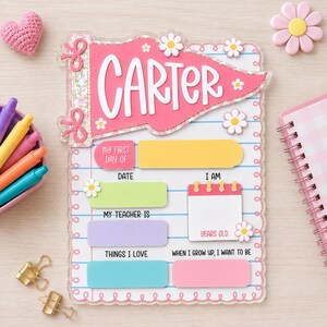 Personalized First Day of School Sign, Reusable School Board, Kindergarten Preschool Milestone Sign, Back to School Photo Prop image 8
