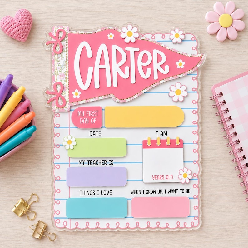 Personalized First Day of School Sign, Reusable School Board, Kindergarten Preschool Milestone Sign, Back to School Photo Prop image 8