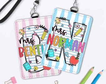 Personalized Teacher Badge Holder, Custom Leather ID Card