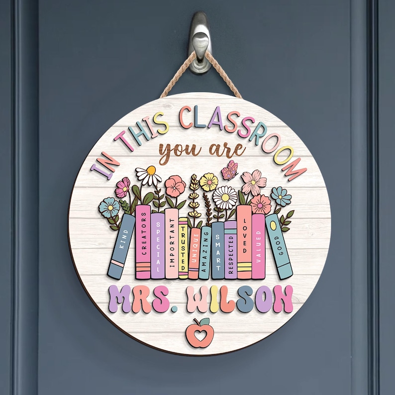 Personalized Teacher Classroom Door Hanger, Wooden Sign, Back to School ...