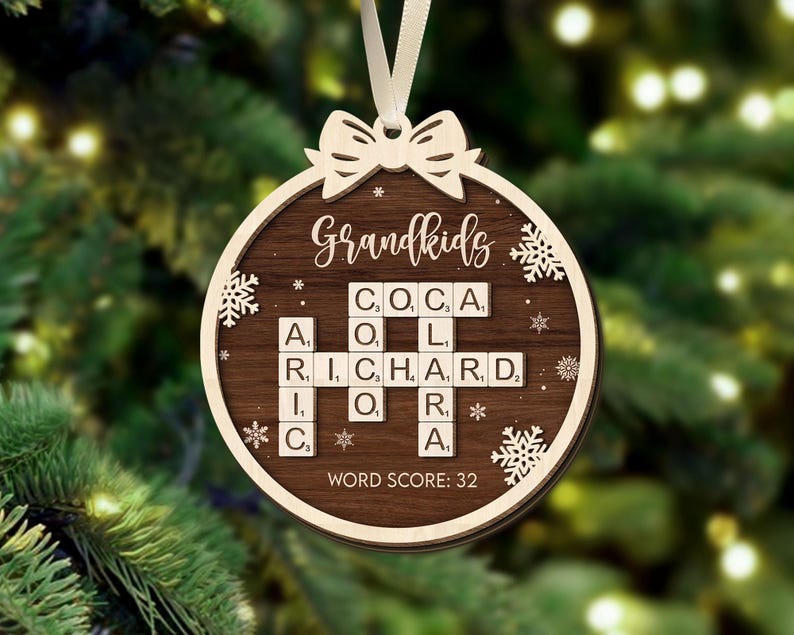 Custom Grandparents Christmas Ornament, Crossword Christmas Ornaments
