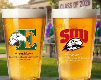 Custom Graduation Logo Pint Glass 2026, Personalized College Grad Gift for Him, University Class of 2026 Whiskey Glass, College Grad Gifts