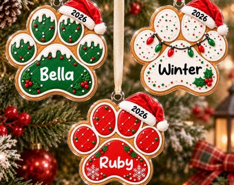 Custom Paw Print Gingerbread Ornament, Custom Pet Christmas Ornament, Dog Keepsake, Dog Lover Gift, New Dog Ornament, Christmas Tree Decor