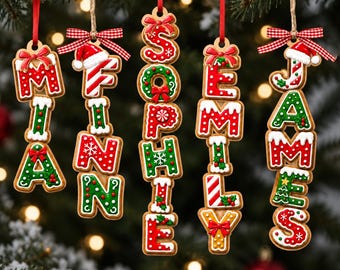 Custom Christmas Gingerbread Letter Ornaments with Name, 2026 Stocking Tags, Family Christmas Gift, Keepsake Ornaments, Besties Gifts