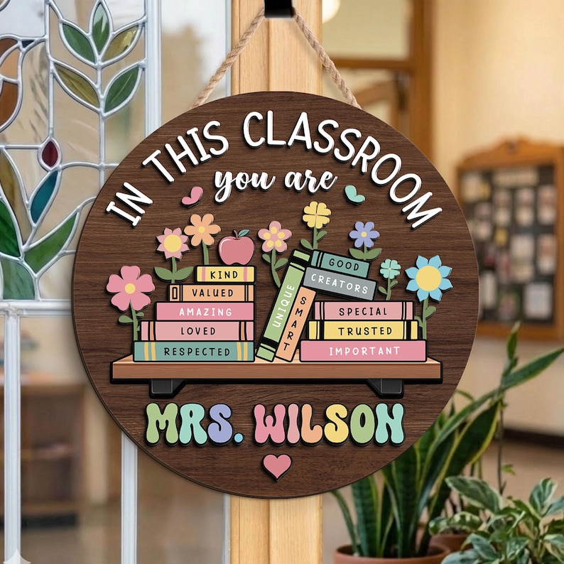 Custom Teacher Door Hanger, Classroom Decor, Back to School Gift image 2