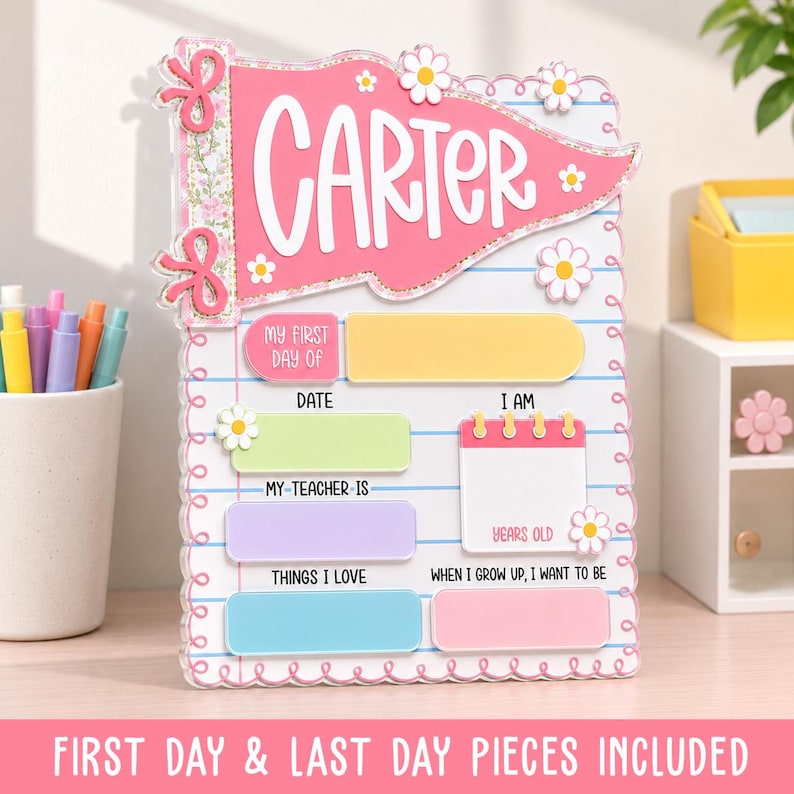 Personalized First Day of School Sign, Reusable School Board, Kindergarten Preschool Milestone Sign, Back to School Photo Prop image 3