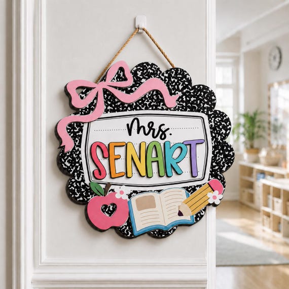 Personalized Teacher Door Sign, Back To School Classroom Decor, Teacher Door Hanger, New Teacher Gifts, Custom 3D Teacher Sign