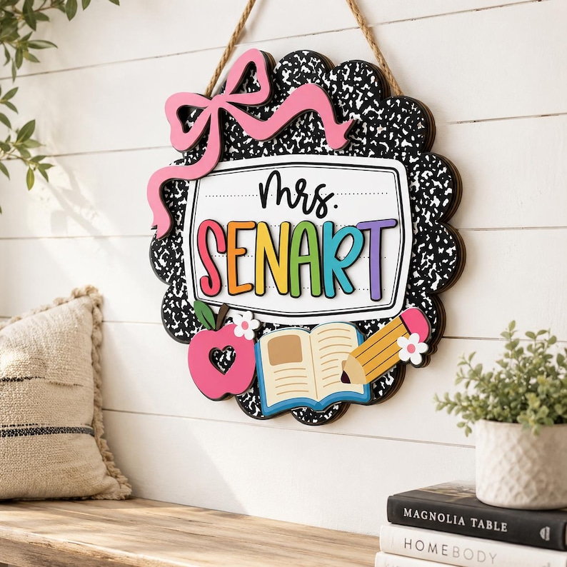 Personalized Teacher Door Sign, Back To School Classroom Decor, Teacher Door Hanger, New Teacher Gifts, Custom 3D Teacher Sign image 4
