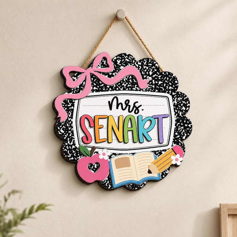 Personalized Teacher Door Sign, Back To School Classroom Decor, Teacher Door Hanger, New Teacher Gifts, Custom 3D Teacher Sign image 6