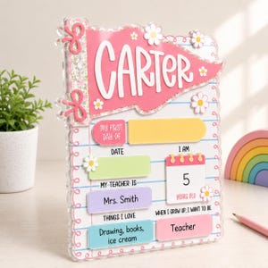 Personalized First Day of School Sign, Reusable School Board, Kindergarten Preschool Milestone Sign, Back to School Photo Prop image 6
