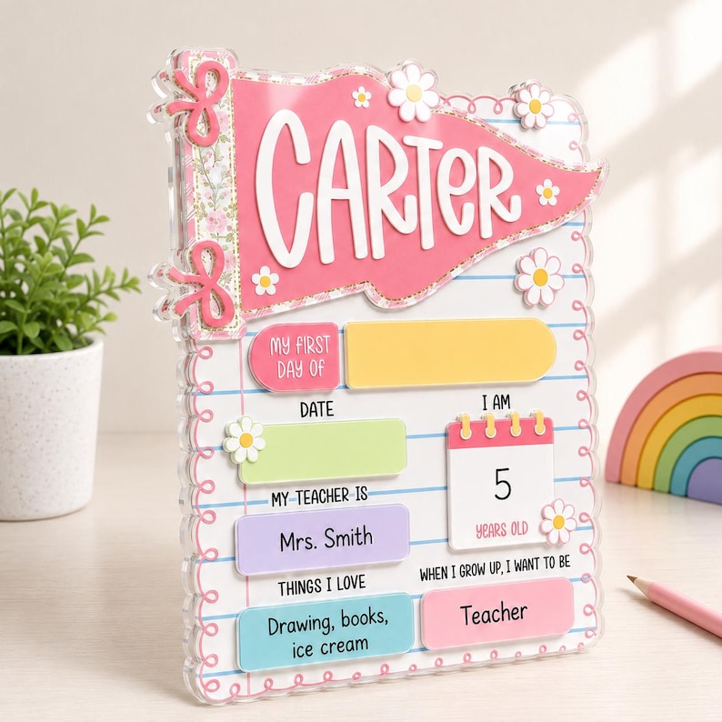 Personalized First Day of School Sign, Reusable School Board, Kindergarten Preschool Milestone Sign, Back to School Photo Prop image 6
