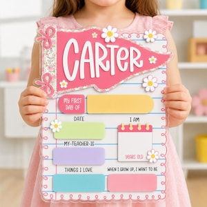 Personalized First Day of School Sign, Reusable School Board, Kindergarten Preschool Milestone Sign, Back to School Photo Prop image 11