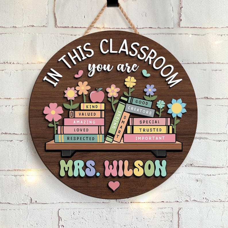 Custom Teacher Door Hanger, Classroom Decor, Back to School Gift image 1