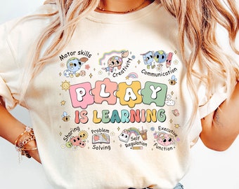 Play Is Learning Teacher Shirt: Groovy SPED Counselor Tee