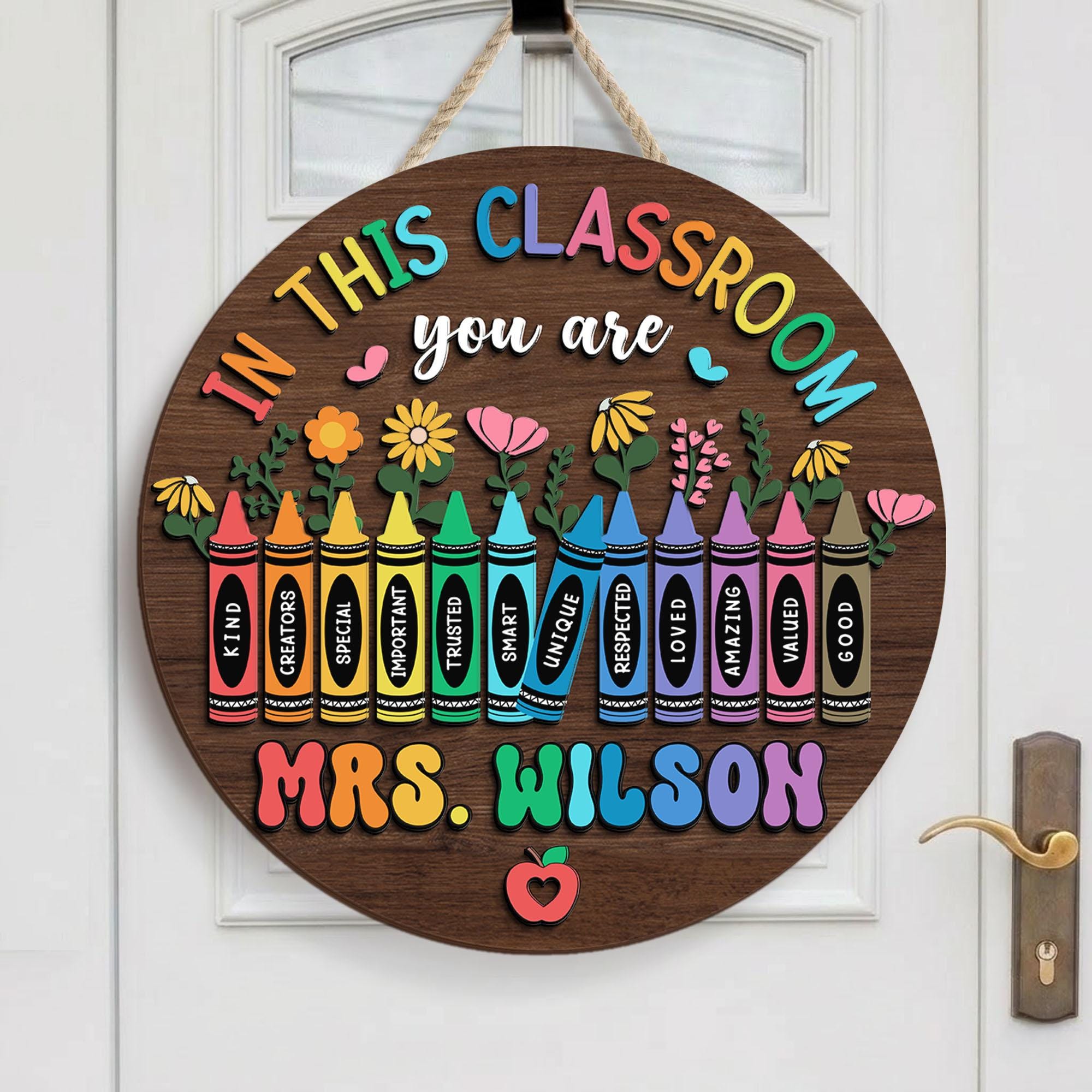 Custom Teacher Classroom Door Sign: 3D Crayon Decor - Etsy